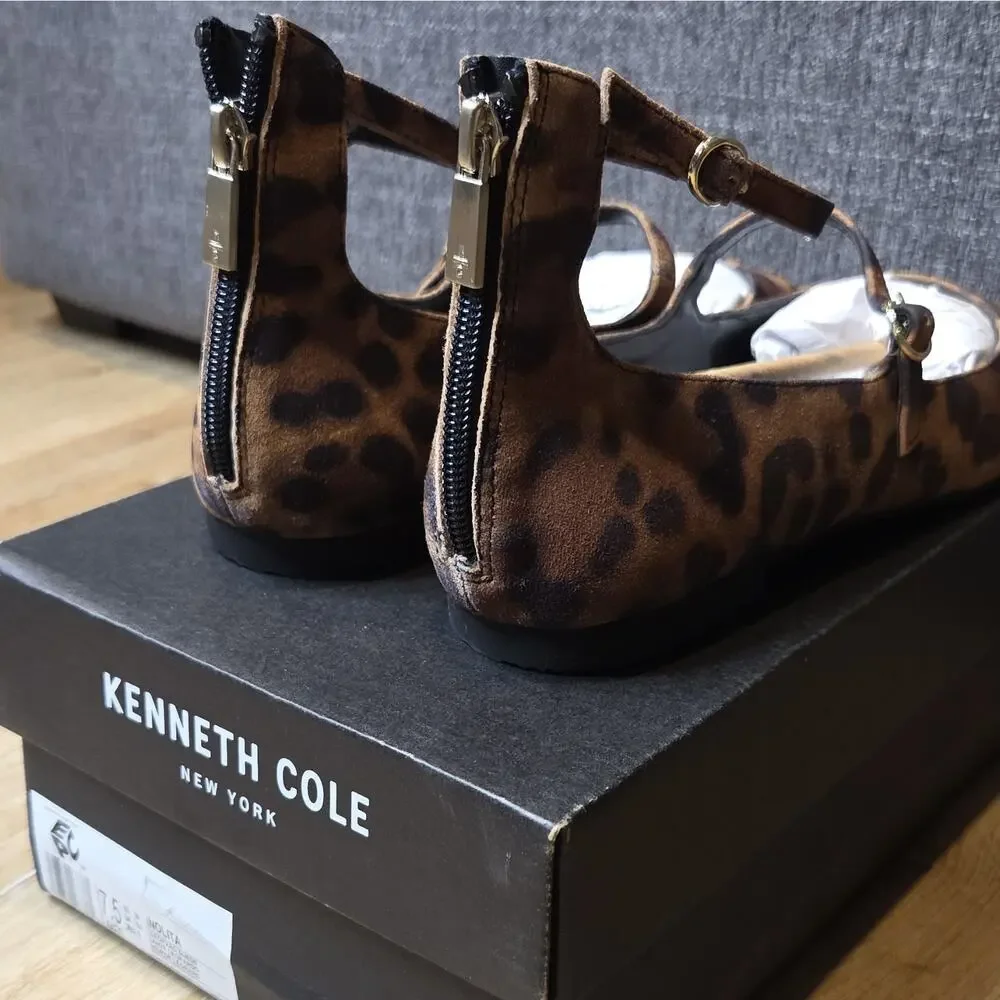 Kenneth Cole New York Women's Suede Leopard Mary Jane Flats 7.5M FAST SHIPPING
